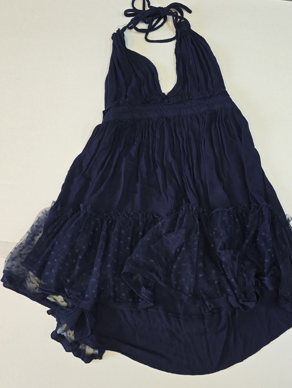 Navy Halter High-Low Ruffle Dress